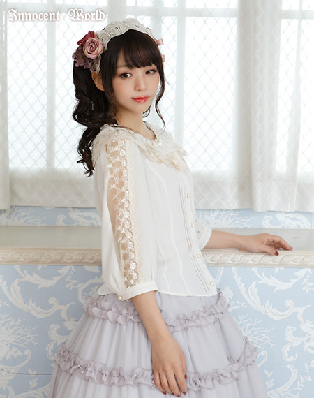 イノセントワールド・ホワイトブラウス Innocent World White ~ Standing Collar Ribbon Blouse by