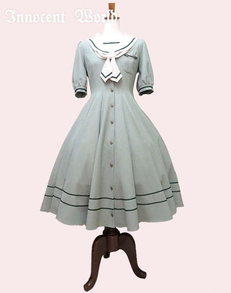 春夏新作 イノセントワールド サーキュラーセーラーワンピース ライトグレー Mサイズ ひざ丈ワンピース News Elegantsite Gr