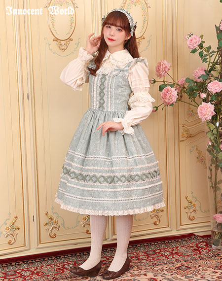 トワルドジュイ　ロココ調薔薇柄ジャンパースカート（再販）Toile de Jouy Rococo Style Rose Pattern Dress