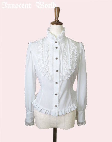 Innocent World White ~ Standing Collar Ribbon Blouse by