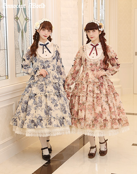 ローズシフォン丸衿ドレスRose Chiffon Round Collar Dress