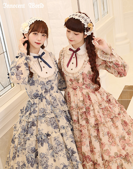 ローズシフォン丸衿ドレスRose Chiffon Round Collar Dress