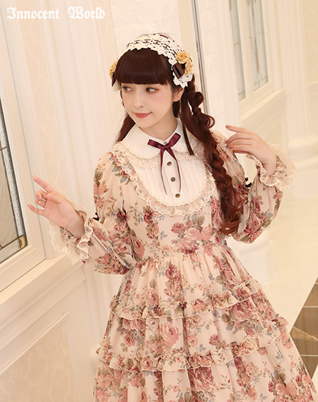 ローズシフォン丸衿ドレスRose Chiffon Round Collar Dress