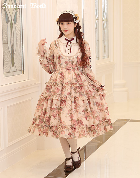 ローズシフォン丸衿ドレスRose Chiffon Round Collar Dress