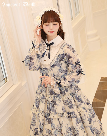 ローズシフォン丸衿ドレスRose Chiffon Round Collar Dress