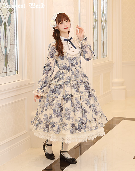 ローズシフォン丸衿ドレスRose Chiffon Round Collar Dress