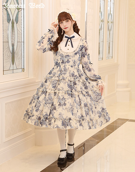 Innocent World｜ローズシフォン丸衿ドレスRose Chiffon Round Collar Dress