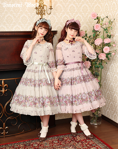 アンティークパンジーシフォンドレス（再販）Antique Pansy Chiffon Dress