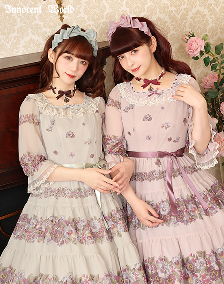 アンティークパンジーシフォンドレス（再販）Antique Pansy Chiffon Dress