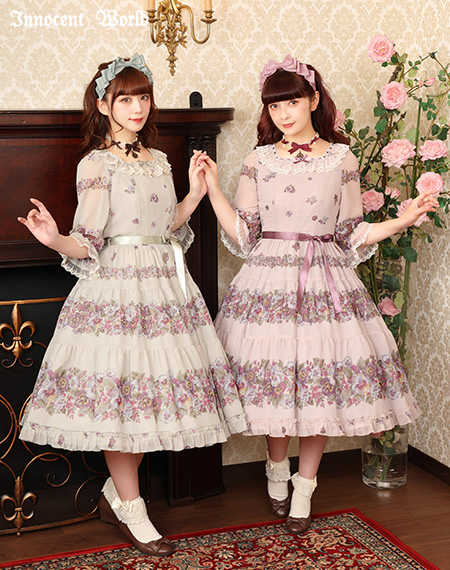 アンティークパンジーシフォンドレス（再販）Antique Pansy Chiffon Dress