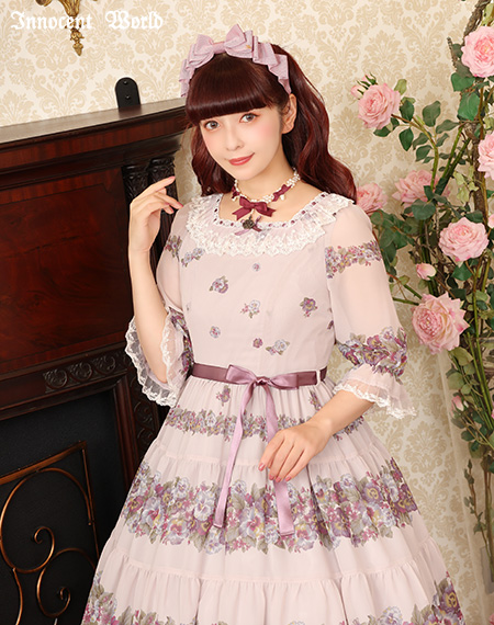 アンティークパンジーシフォンドレス（再販）Antique Pansy Chiffon Dress