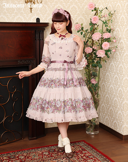 アンティークパンジーシフォンドレス（再販）Antique Pansy Chiffon Dress