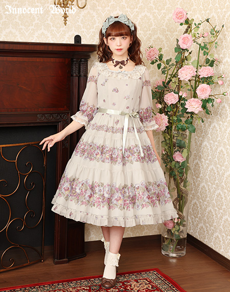 アンティークパンジーシフォンドレス（再販）Antique Pansy Chiffon Dress