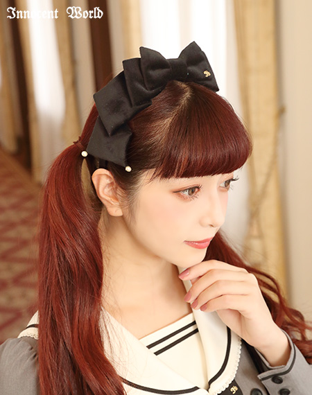 別珍パールリボンカチューシャ（再販）Velveteen Pearl Ribbon Headband（restock）