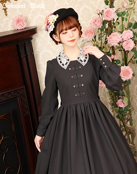 Innocent World グレー ナポレオン　軍服　クラシカル　ワンピース Innocent World｜レース衿ナポレオンワンピース(再販)(ご予約)