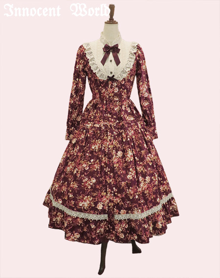 Innocent World｜ロココ調スタンドカラー薔薇柄ワンピース