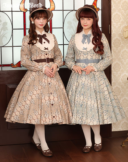 Innocent World アールヌーボーの白百合ワンピース　ミルクティ×生成 Innocent World｜セレスティーヌワンピースCelestine Dress