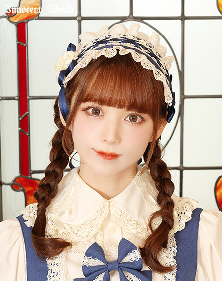 イノセントワールド　黒✖️白レース　クロスリボンのヘッドドレス Innocent World｜クロスリボンヘッドドレス(再販・新色)(受注