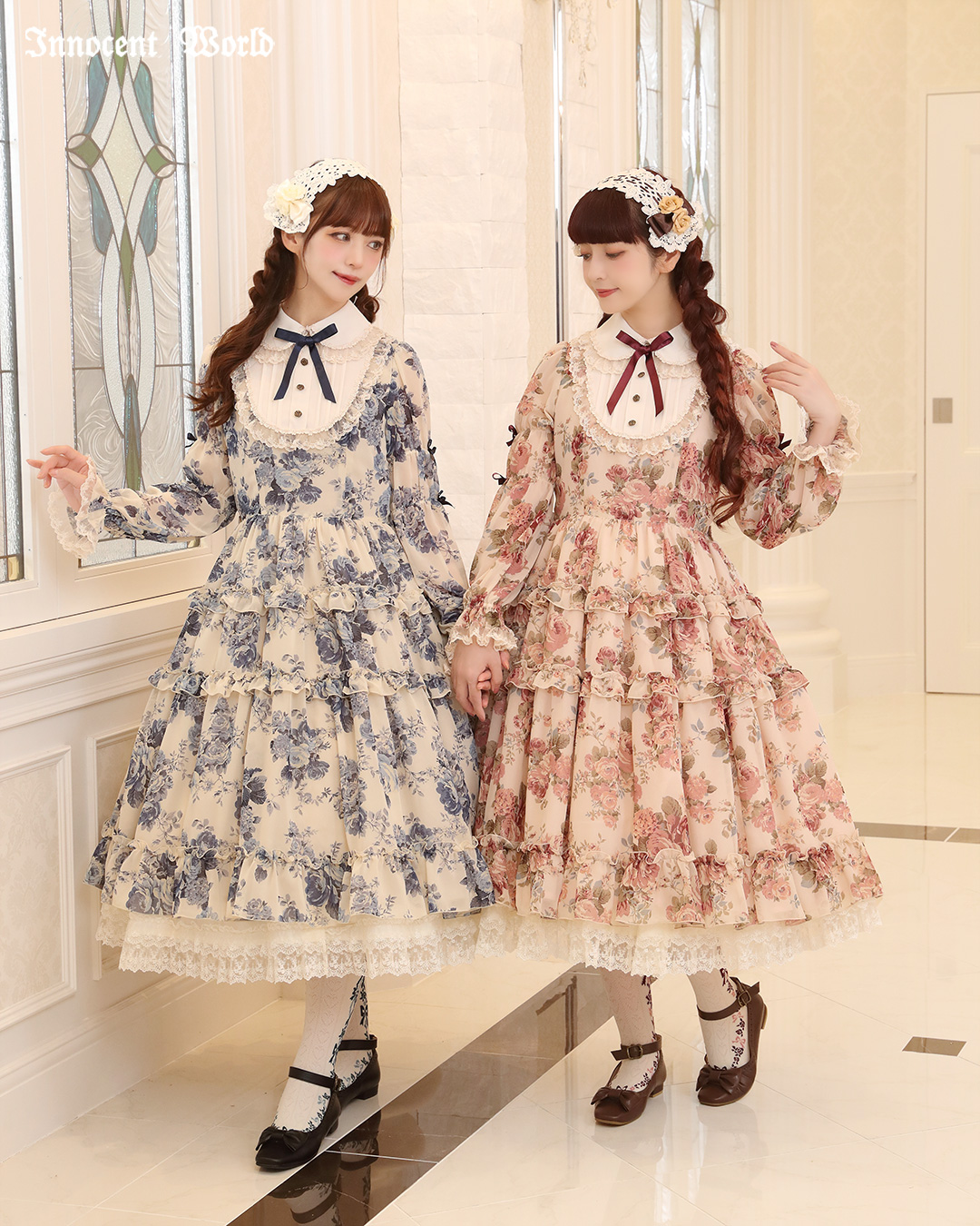 【期間限定出品】Innocent World ローズシフォン丸衿ドレス Lサイズ Innocent World｜ローズシフォン丸衿ドレス(World Editionサイズ)(受注